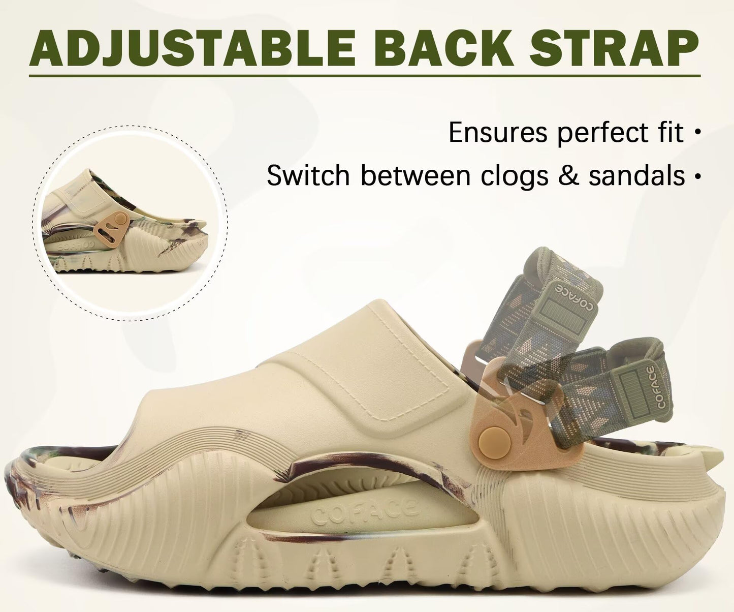 COFACE Mens Clogs with Arch Support Orthopedic Sandals for Men Orthotic 2025 Recovery Mules Man Plantar Fasciitis Summer Casual BeigeGreenCamo Size 10
