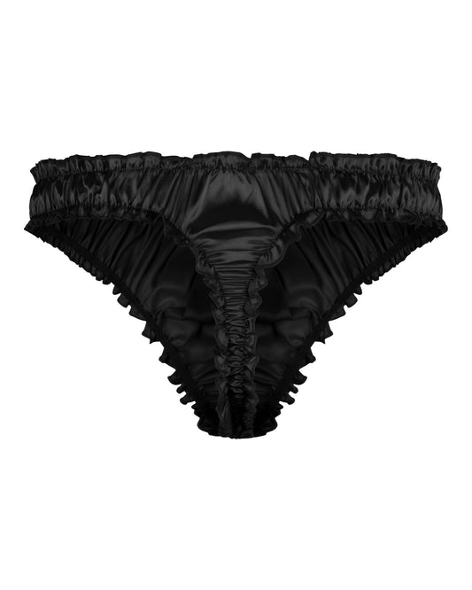 Satini Men's Satin Ruffle Sissy Tanga Panties Black,