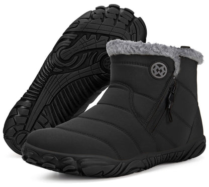 Womens Mens Barefoot Boots Shoes Winter Snow Boots Warm Ankle Booties Zero Drop Sole Wide Toe Box Fur Lined Outdoor Sneakers,47 Black