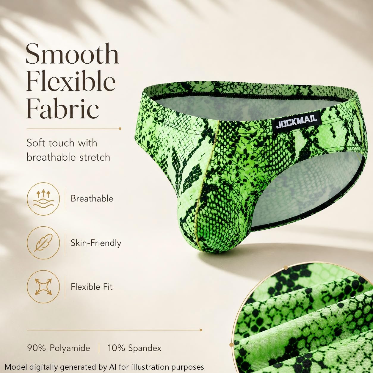 JOCKMAIL 2PCS/Pack Men's Leopard Print Underwear Briefs Sexy Comfort Soft Stretch Classic Fit Serpentine Briefs (US, Alpha, X-Large, Regular, Regular, Yellow+Green)