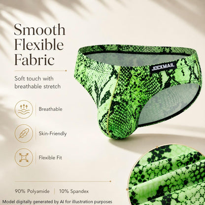 JOCKMAIL 2PCS/Pack Men's Leopard Print Underwear Briefs Sexy Comfort Soft Stretch Classic Fit Serpentine Briefs (US, Alpha, X-Large, Regular, Regular, Yellow+Green)