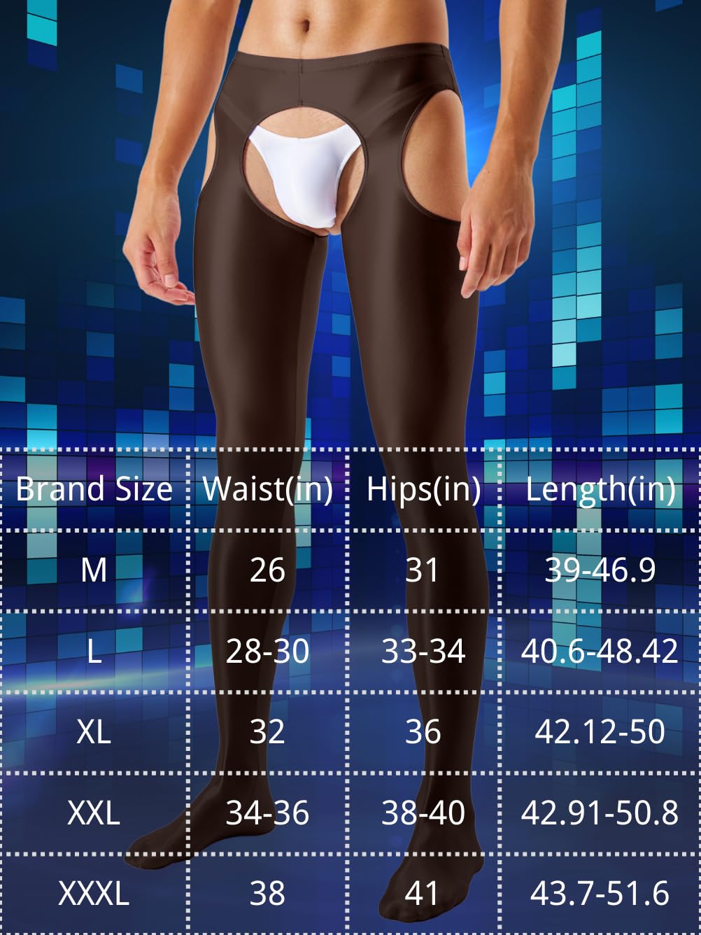 Shiny Leggings For Men, Sheer Underwear Pants, Rave Party Outfits, Gay Lingerie Sissy Clothes Tights Sexy, Dark Brown, XX-Large