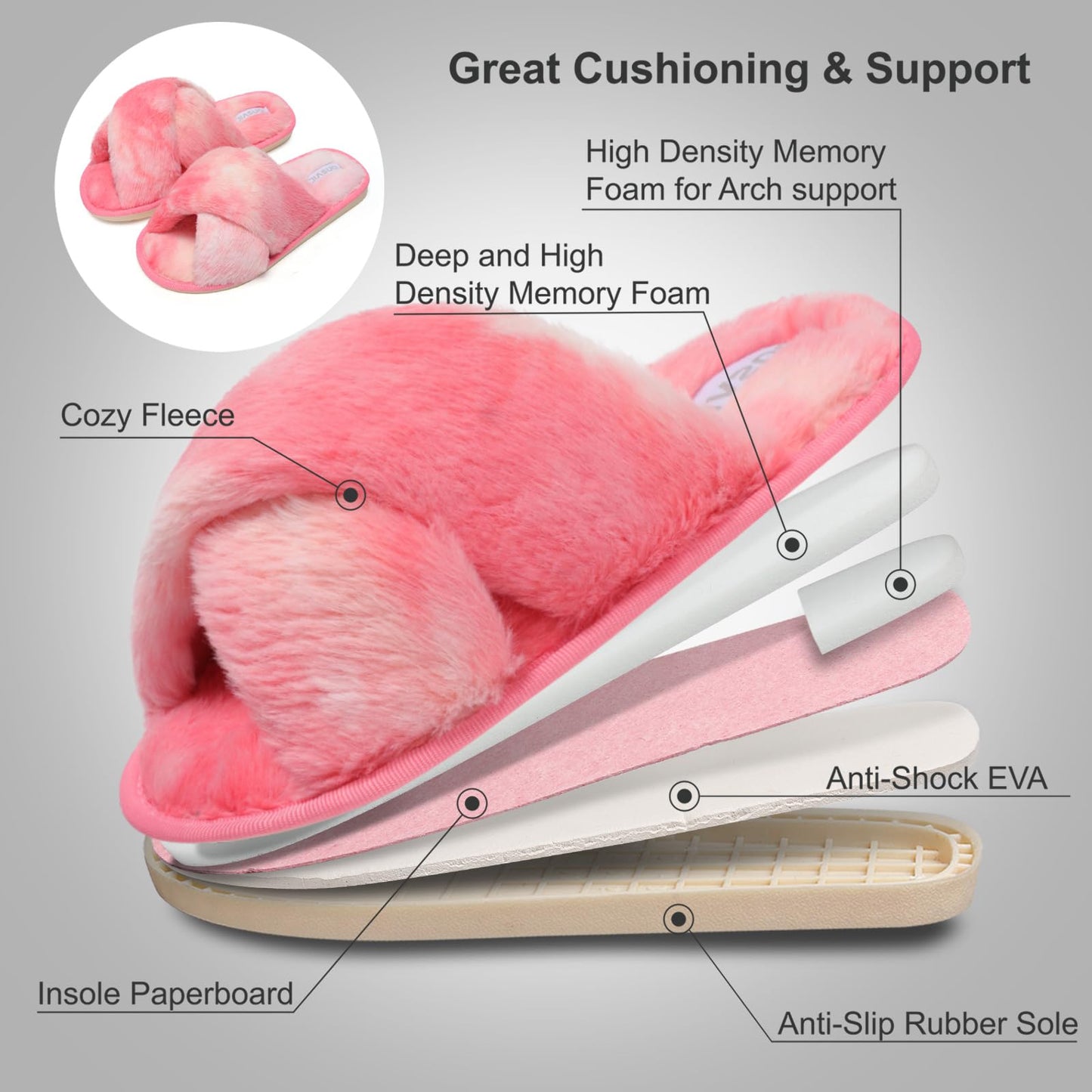 Women Fuzzy Slippers Fur Slides House Slipper for Women Red 8-9