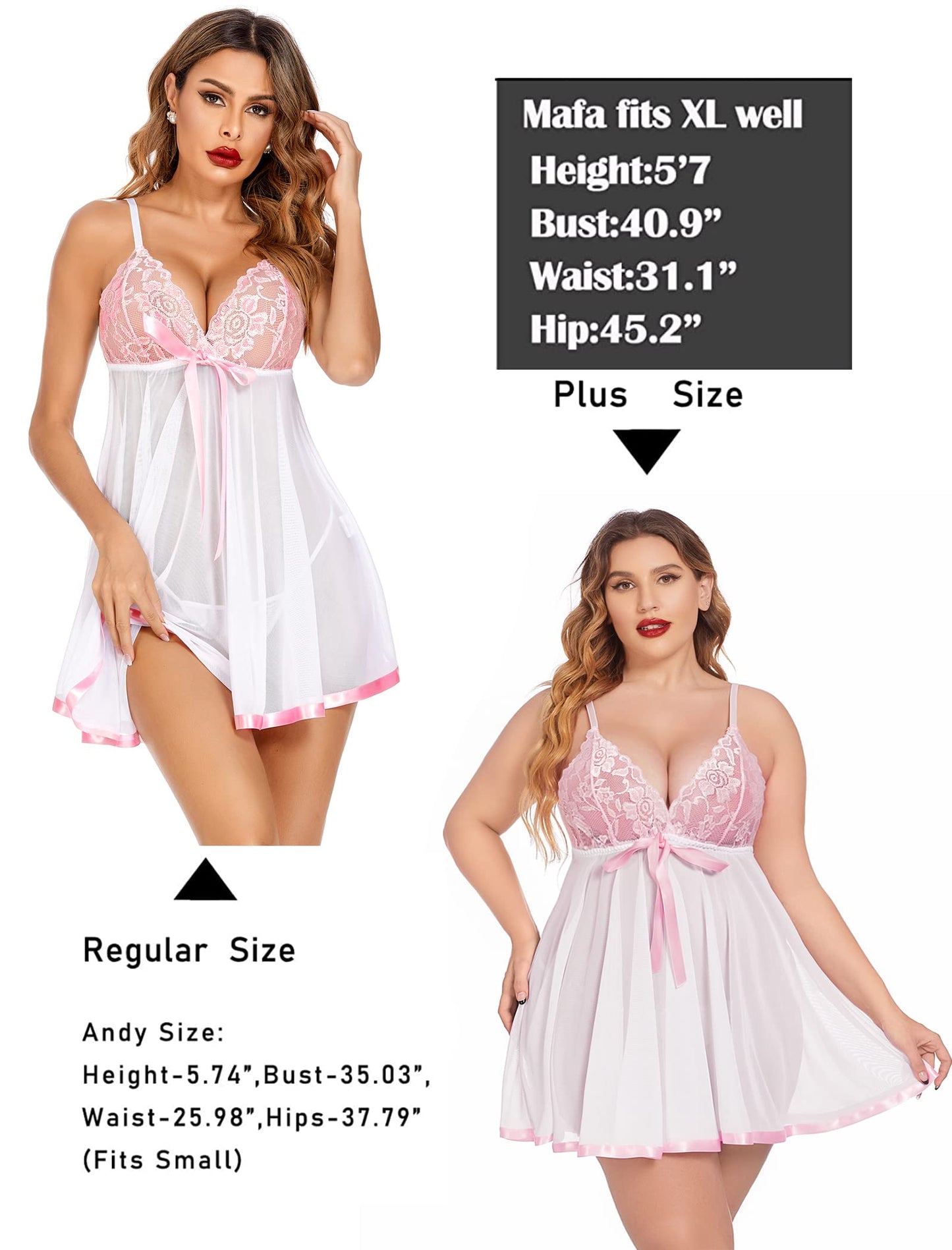 Sissy Lace Babydoll Strap Sleepwear Sheer Chemise V neck Teddy White S