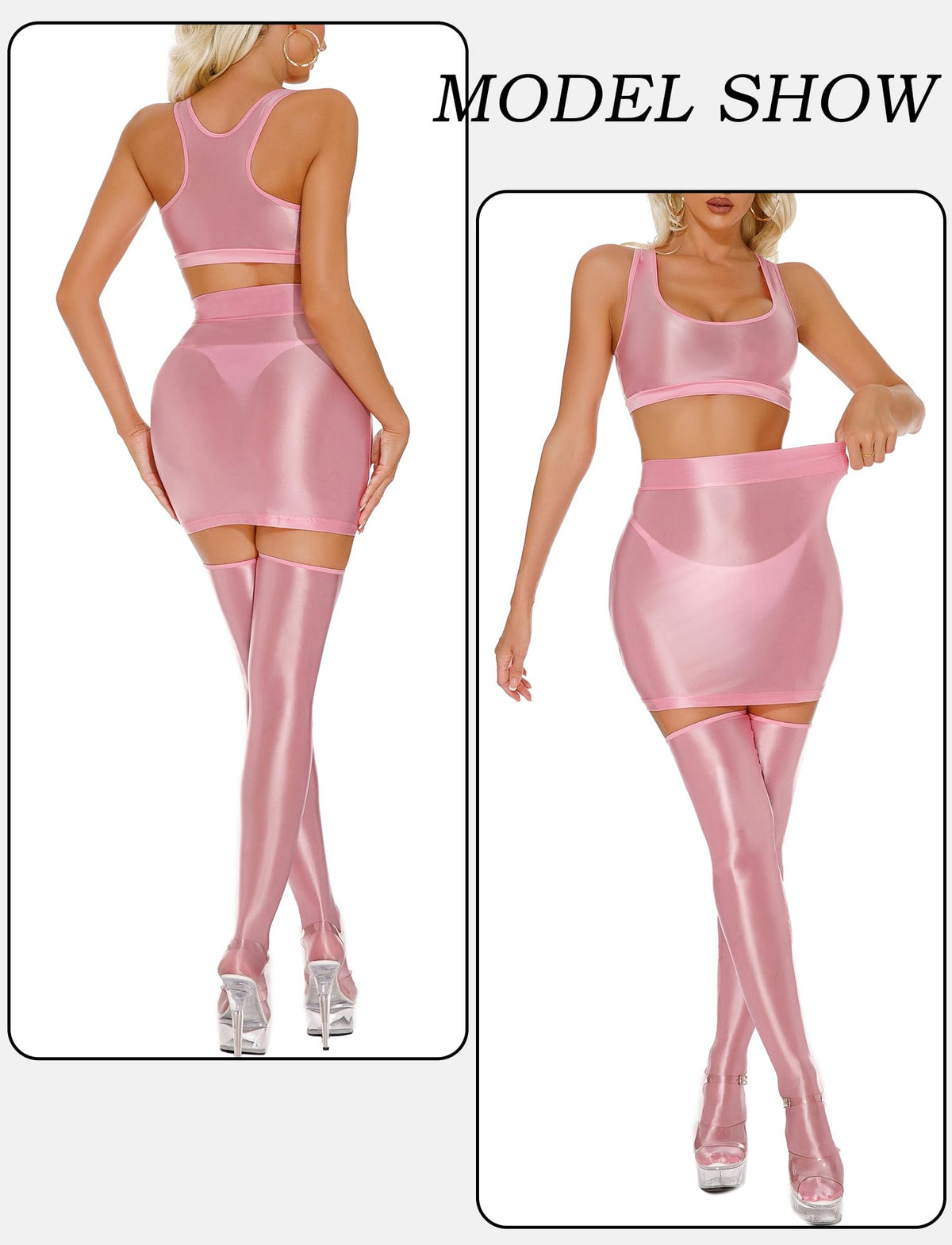 Oil Glossy Mini Skirt for Women Sexy Shiny Bodycon Tight Pencil Dress Clubwear Party Hot Skirt Pink Large