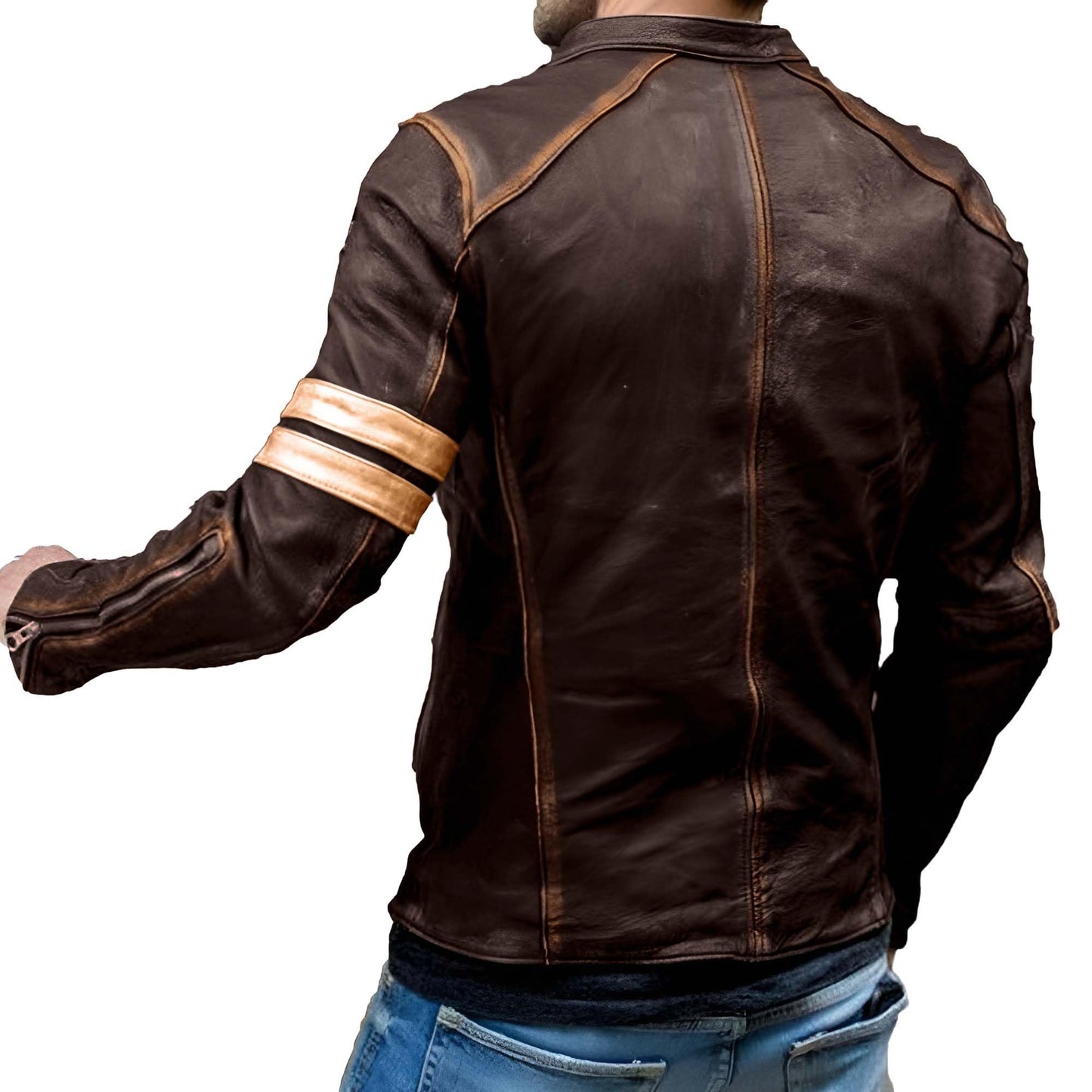 Jild Distressed Café Racer Brown Leather Jacket Men - Genuine Lambskin Leather Biker Style Mens Vintage Motorcycle Jacket (YP-Brn-L)