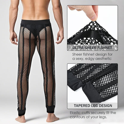 YINYOUYU Men's Fishnet Pants Drawstring Mesh See Through Bottoms Leggings Muscle Long Pants M Black