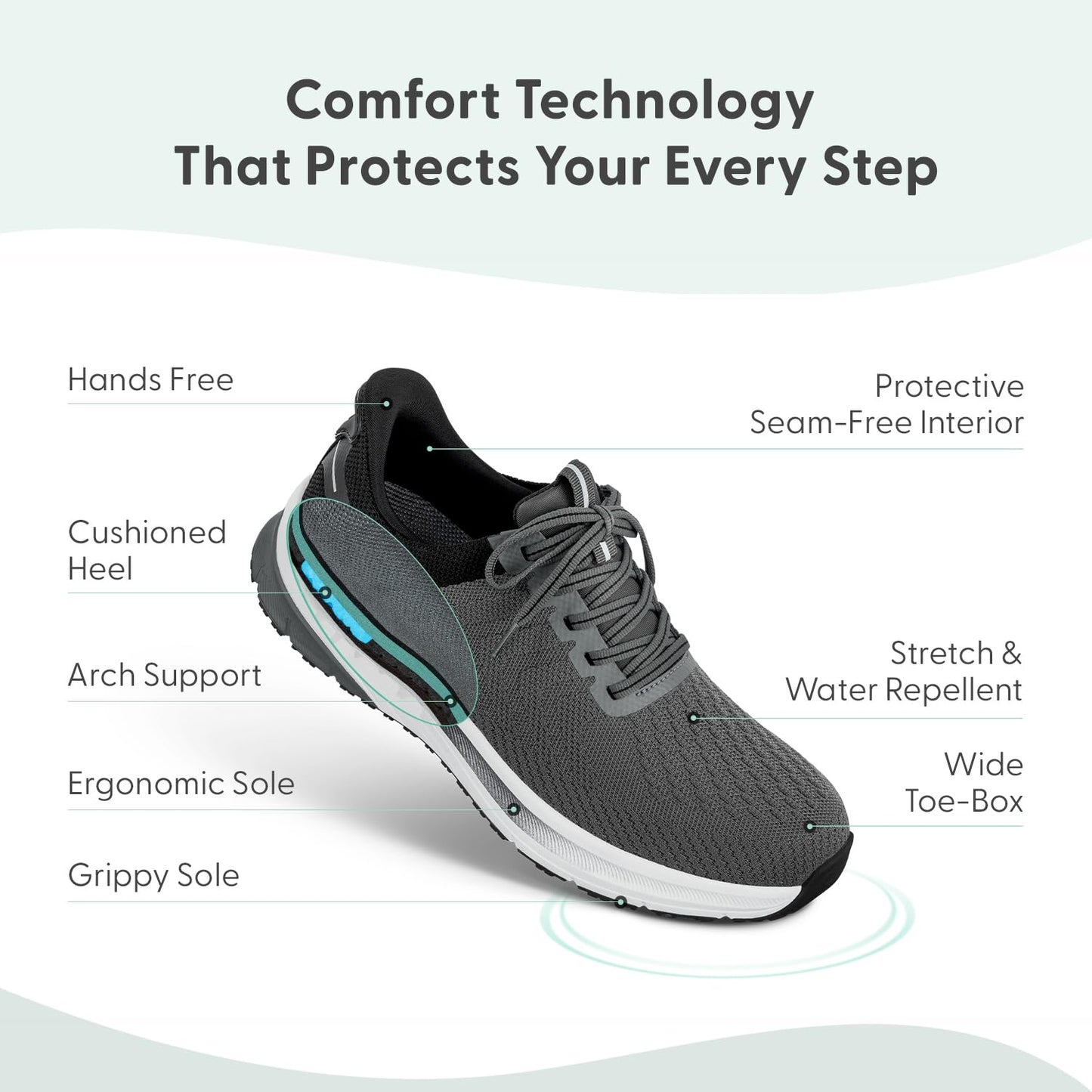 Orthofeet Men's Orthopedic Grey Hands-Free Tilos Slip-On Sneakers, Size 9 Wide