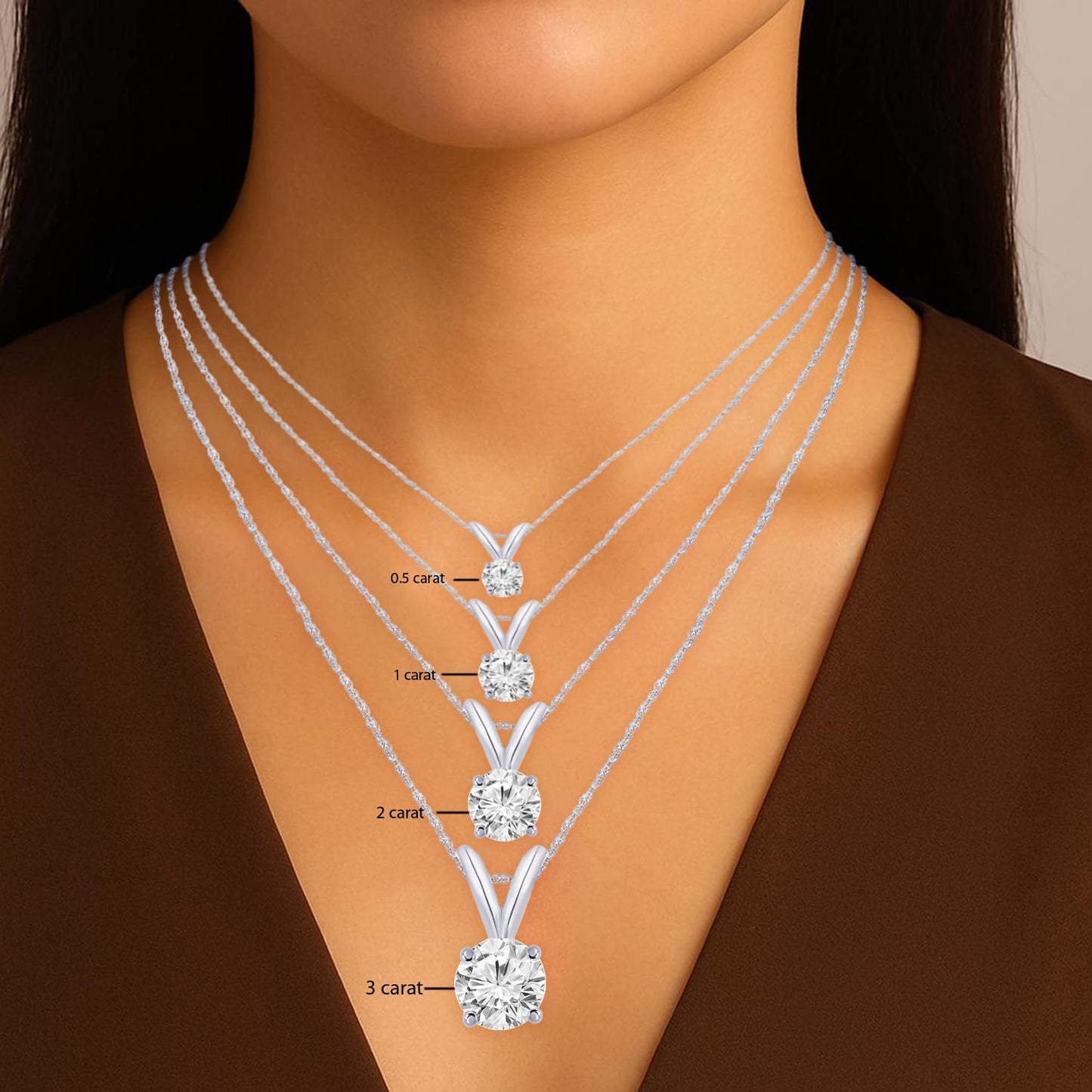 Houston Diamond District 0.5-10 Carat Lab Grown Diamond Solitaire Pendant Necklace, Round Cut Solitaire, 4-Prong Setting, Jewelry for Women (E-F, VS) 14K White Gold 0.5 Carats 16" Gold Chain