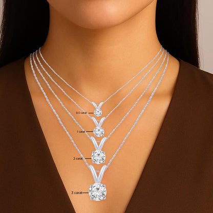 Houston Diamond District 0.5-10 Carat Lab Grown Diamond Solitaire Pendant Necklace, Round Cut Solitaire, 4-Prong Setting, Jewelry for Women (E-F, VS) 14K White Gold 0.5 Carats 16" Gold Chain