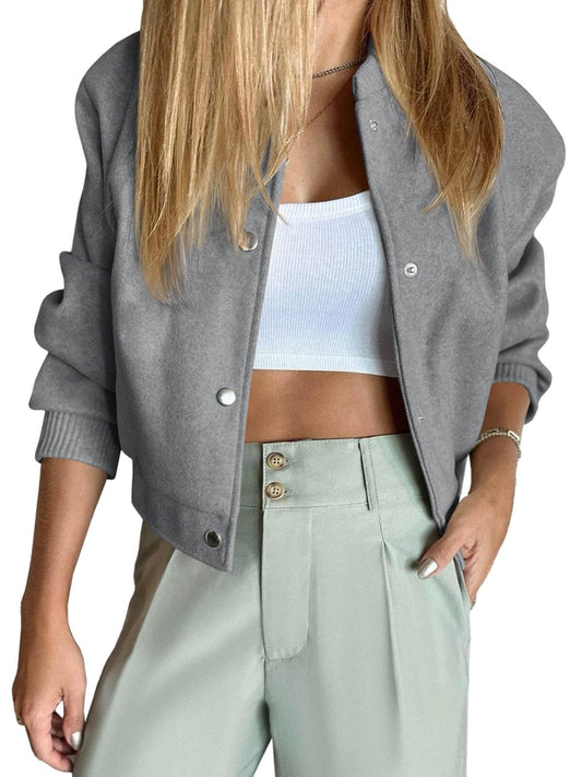 Womens Cropped Bomber Jacket Varsity Short Pea Coats Button Down Winter Casual Outerwear