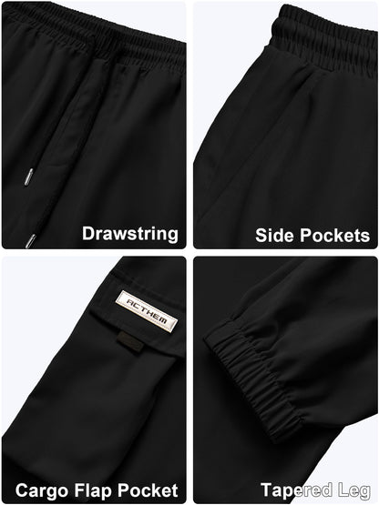 JEMLDL Joggers for Men Elastic Waist Drawstring with Flap Pockets Mens Cargo Pants Baggy Sweatpants for Men Black,38,XL