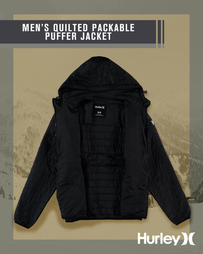 Hurley Men's Jacket - Balsam Lightweight Packable Puffer Coat - Weather Resistant Outerwear Windbreaker Coat for Men (M-XL), Size Medium, True Black