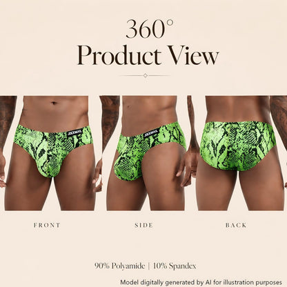 JOCKMAIL 2PCS/Pack Men's Leopard Print Underwear Briefs Sexy Comfort Soft Stretch Classic Fit Serpentine Briefs (US, Alpha, X-Large, Regular, Regular, Yellow+Green)