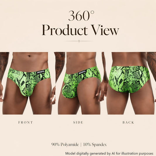 JOCKMAIL 2PCS/Pack Men's Leopard Print Underwear Briefs Sexy Comfort Soft Stretch Classic Fit Serpentine Briefs (US, Alpha, X-Large, Regular, Regular, Yellow+Green)
