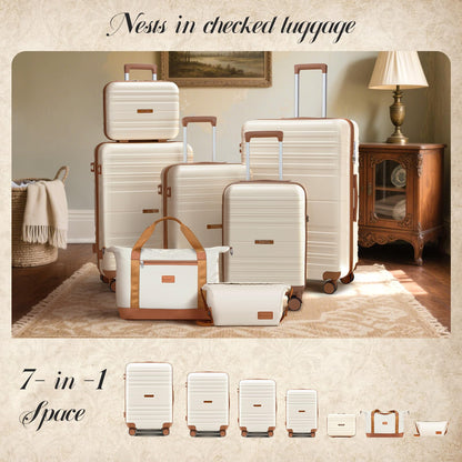 CASELLY Luggage Sets with spinner wheels, PC+ABS Hard Shell Travel Luggage,Lightweight Carry-on suitcases with TSA Lock,YKK Zippers (Green, 7 piece sets（14/18/20/24/28/DB/TB）)