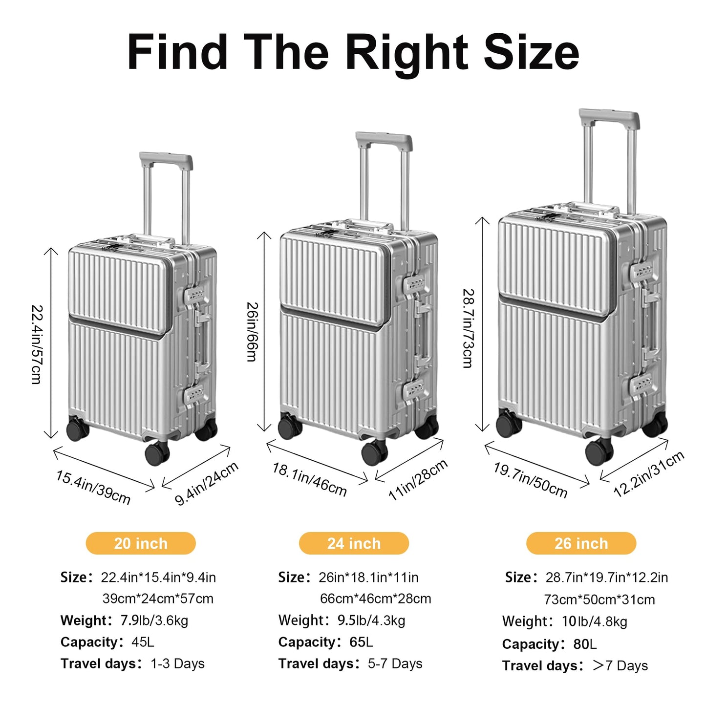 2-Piece Hardshell Zipperless Luggage Set, 20/26" Aluminum Frame Hardshell Spinner Luggage, Airline Approved Carry-On Luggage, TSA Lock, 360° Quiet Wheels With Cup Holder (silver)