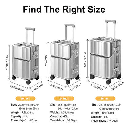 2-Piece Hardshell Zipperless Luggage Set, 20/26" Aluminum Frame Hardshell Spinner Luggage, Airline Approved Carry-On Luggage, TSA Lock, 360° Quiet Wheels With Cup Holder (silver)