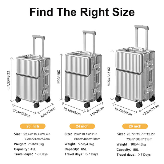 2-Piece Hardshell Zipperless Luggage Set, 20/26" Aluminum Frame Hardshell Spinner Luggage, Airline Approved Carry-On Luggage, TSA Lock, 360° Quiet Wheels With Cup Holder (silver)