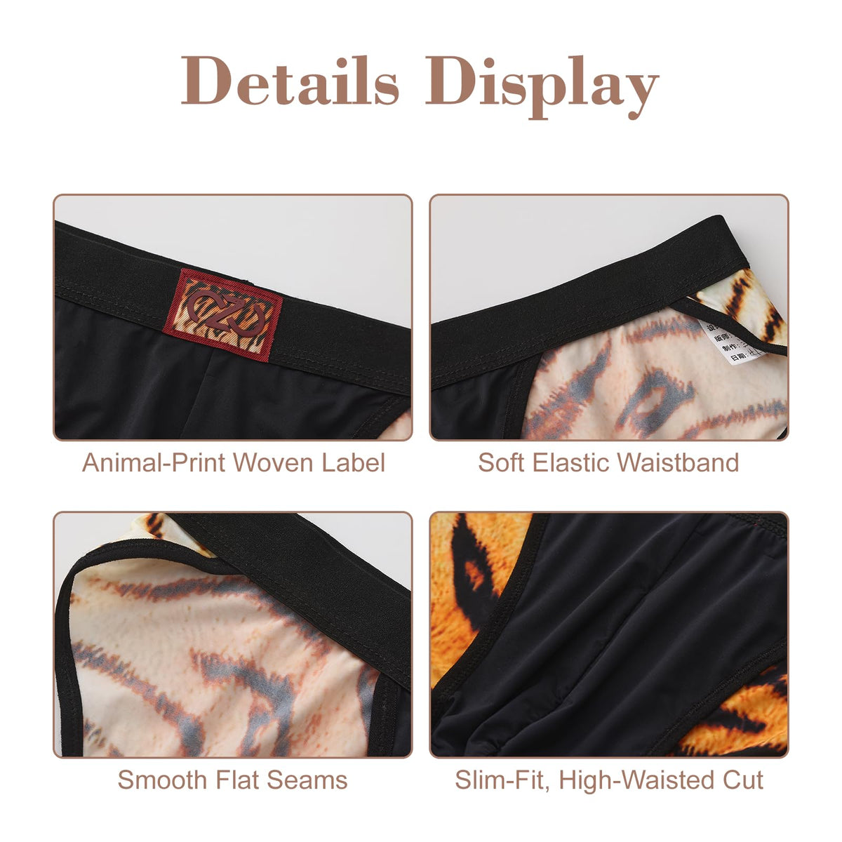 BSZN Men's Sexy Briefs, Tiger Print Wild Sexy Men Underwear, Mid Rise High Cut Tight Fit Matte Moisture Wicking Sexy Lingerie from P-Wild Roar Collection