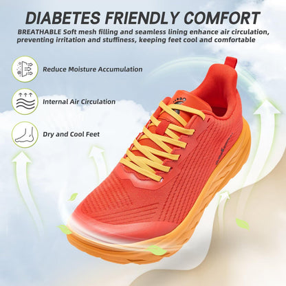 Men's Orthopedic Diabetic Wide Sneakers: Comfortable Arch Support Neuropathy Outdoor Sneakers, Breathable Plantar Fasciitis Hammer Toes Walking Shoes Orange Red Size 11.5