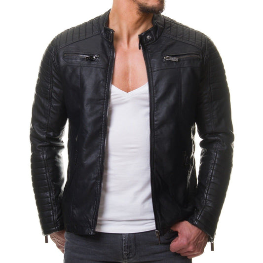 DECIMAL Men's Black REAL Lambskin Leather Biker Jacket VINTAGE GENUINE MOTORCYCLE JACKETS FOR MEN (US, Alpha, X-Large, Regular, Regular, B59 BLACK)