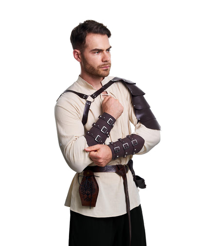 8 Pcs Men's Renaissance Costume Halloween Medieval Pirate Shirt Pant Viking Costume Accessories Set (Classic Color, Large)