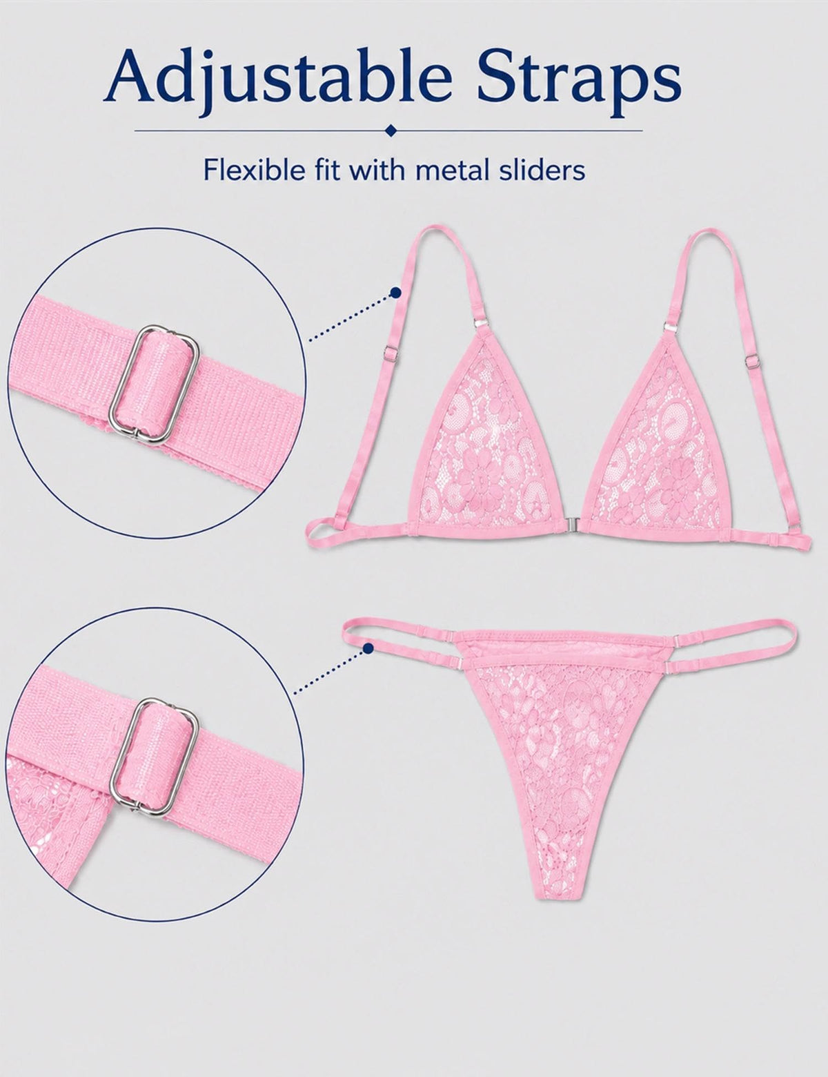 Sissy Lace Bra with Thong Lingeire Set，S-XXL Pink