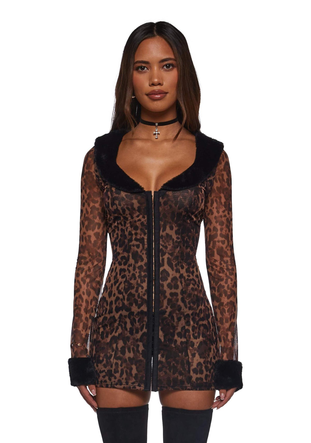 Dolls Kill Nine Lives Midi Dress by Generation Kiss, Leopard, X-Small