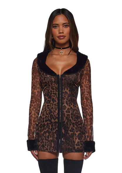 Dolls Kill Nine Lives Midi Dress by Generation Kiss, Leopard, X-Small