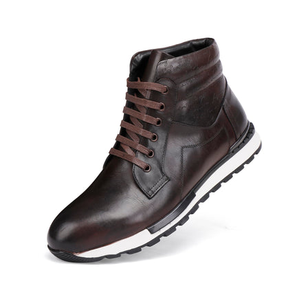 GOLDEN COXES FAMILY Fashion Men's Leather Lace-up Dress Boots, Mid Top Casual Chukka Sneaker Boot Business Shoes for Men, Coffee, 10.5