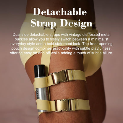 BSZN Men's Sexy Briefs, Cream Yellow Detachable Leg Strap Sexy Men Underwear, Mid High Rise Front Snap Open Pouch Vintage Metal Role Play Sexy Lingerie from L-Night Authority Badge Collection