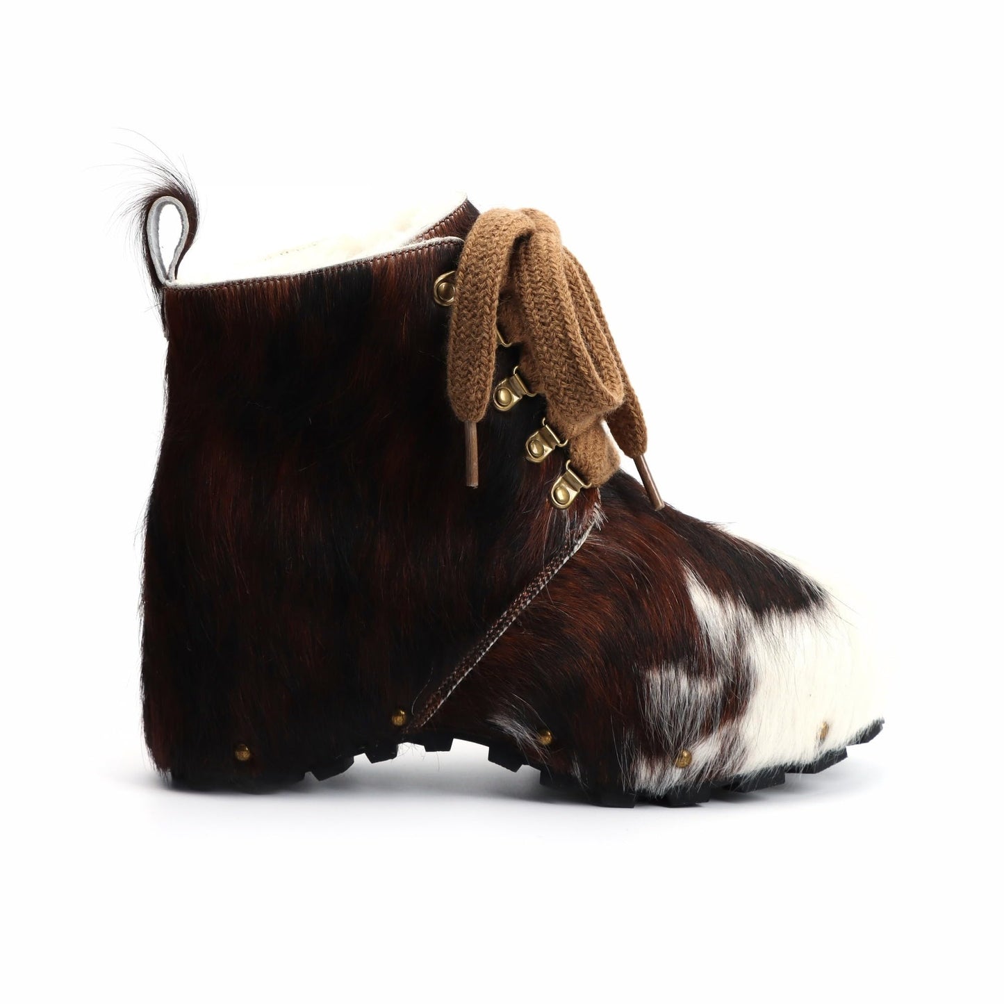 XOBZJH Women’s 100% Natural Cowhide Ankle Booties with Wool Lining, Calf Hair Winter Platform Boots, Non-Slip Outdoor Short Boots for Everyday Comfort