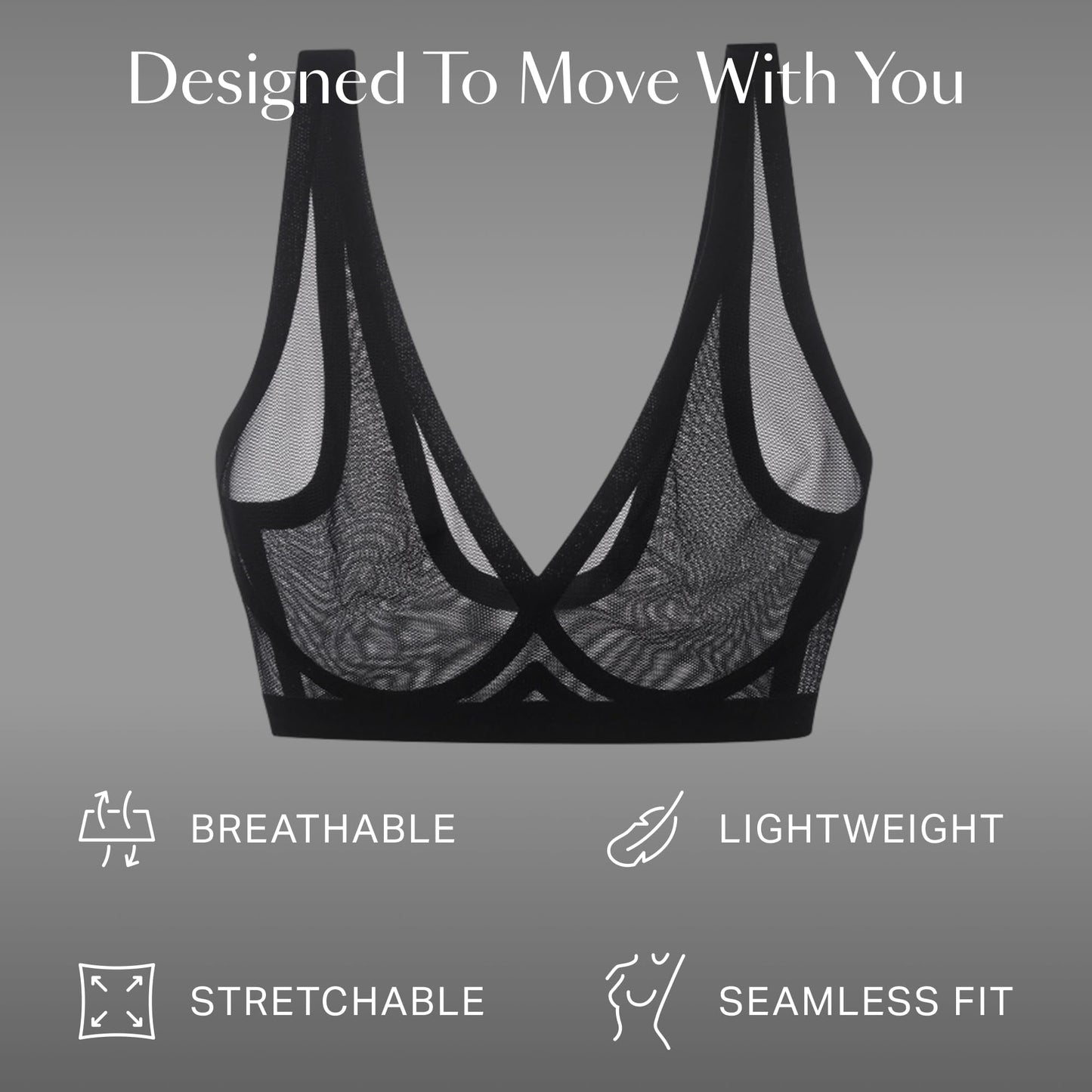 EBY Seamless Sheer Bralette: Black, Bras for Women, Size -XL