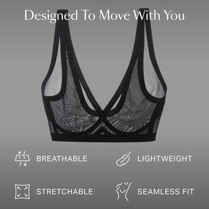 EBY Seamless Sheer Bralette: Black, Bras for Women, Size -XL