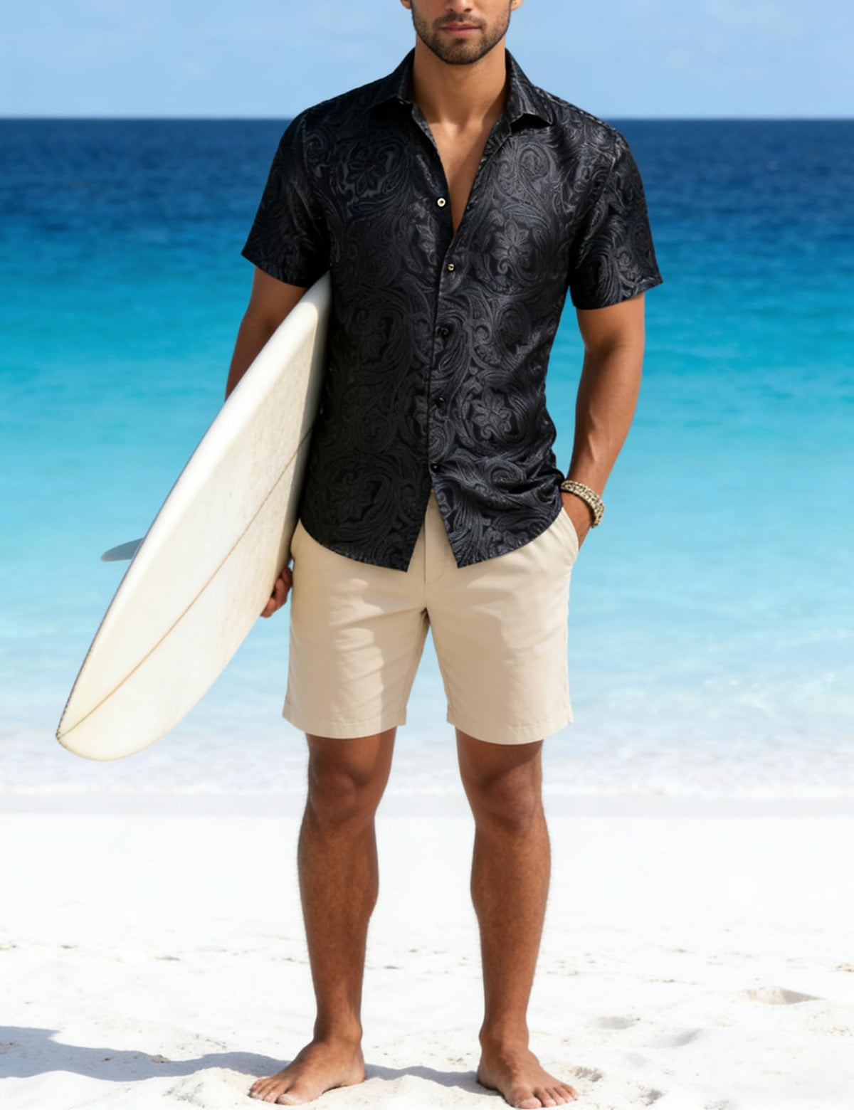 Men’s Paisley Short Sleeve Shirt Luxury Western Jacquard Party