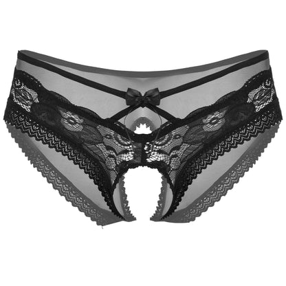 Hedmy Men's Sexy Lingerie Sissy Gay Thongs Briefs Underwear Bow Ultra Low Rise Crossdresser Panties Black X-Large