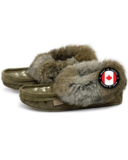 Laurentian Chief Moccasin Slippers for Woman - Orlon Beaded Slippers with Fur Trim and Padded Sole, Canada Quality Womens, Comfortable Stylish Indoor Moccasins for Women