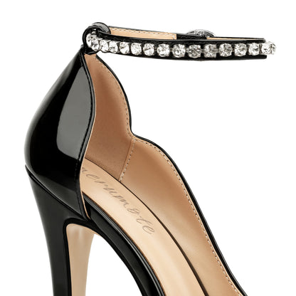 Women's Platform Stilettos Rhinestone Heels Black Pearl 6.5US