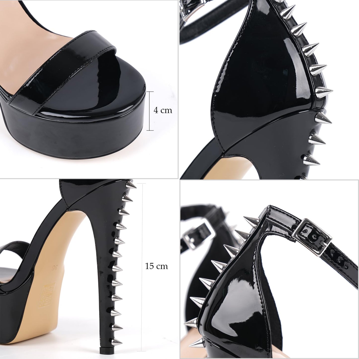 VERISSON Women's Studded Rivets Platform Heels Stiletto High Heel Ankle Strap Heeled Sandals for Women Party Dress Prom Shoes Black Size 12