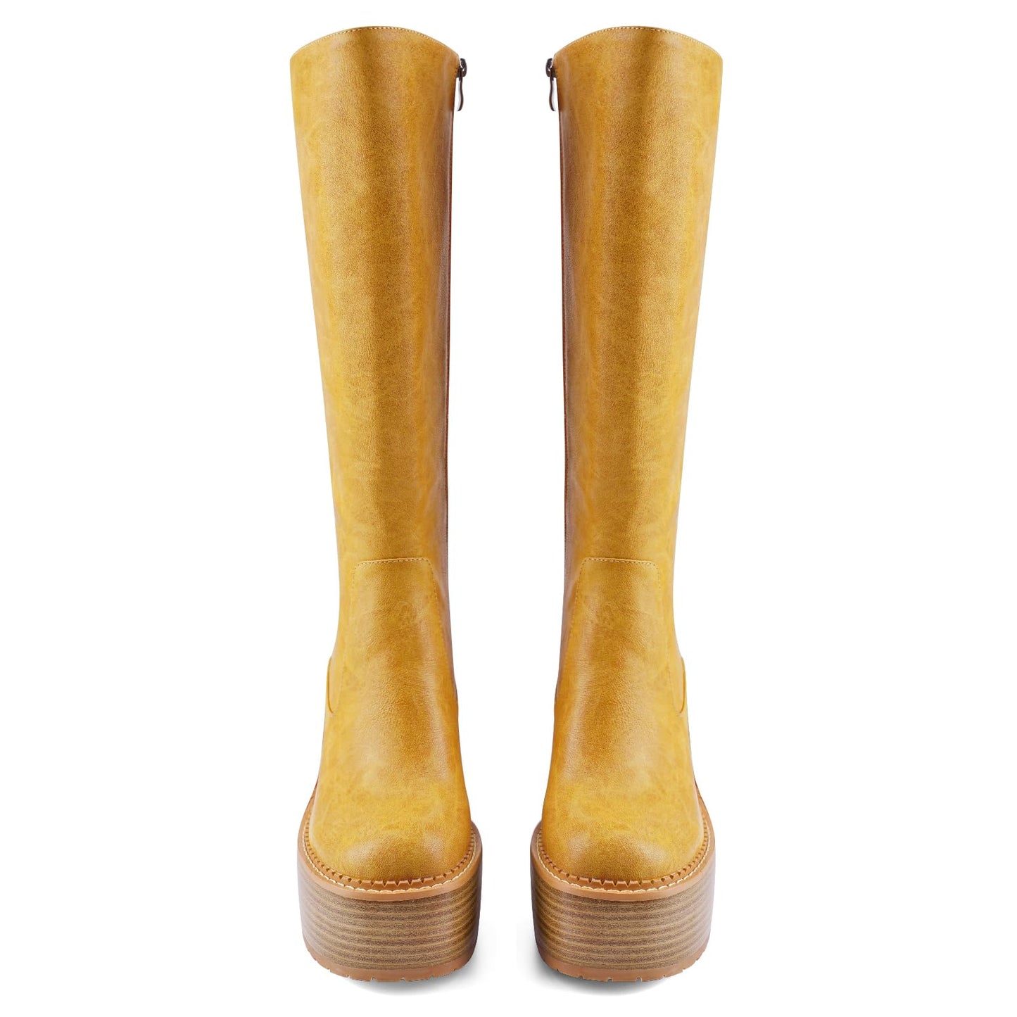 Platform Knee High Boots for Women Square Toe Square Toe High Heel Chunky Womens Boots Comfortable Casual Trendy Stylish Shoes Size 8