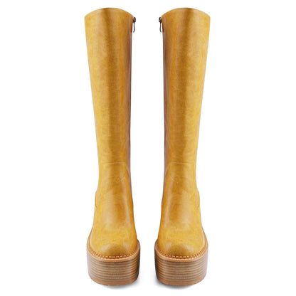 Platform Knee High Boots for Women Square Toe Square Toe High Heel Chunky Womens Boots Comfortable Casual Trendy Stylish Shoes Size 8
