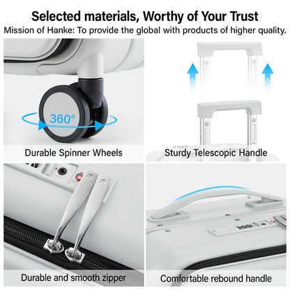 Hanke 28 Inch Luggage with Cup Holder and Charge,Top Opening Hard Shell Suitcases with Wheels and Dividers,Aluminum Frame Trunk Luggage Extra Large Suitcase with Lock for Travel,Smoke White