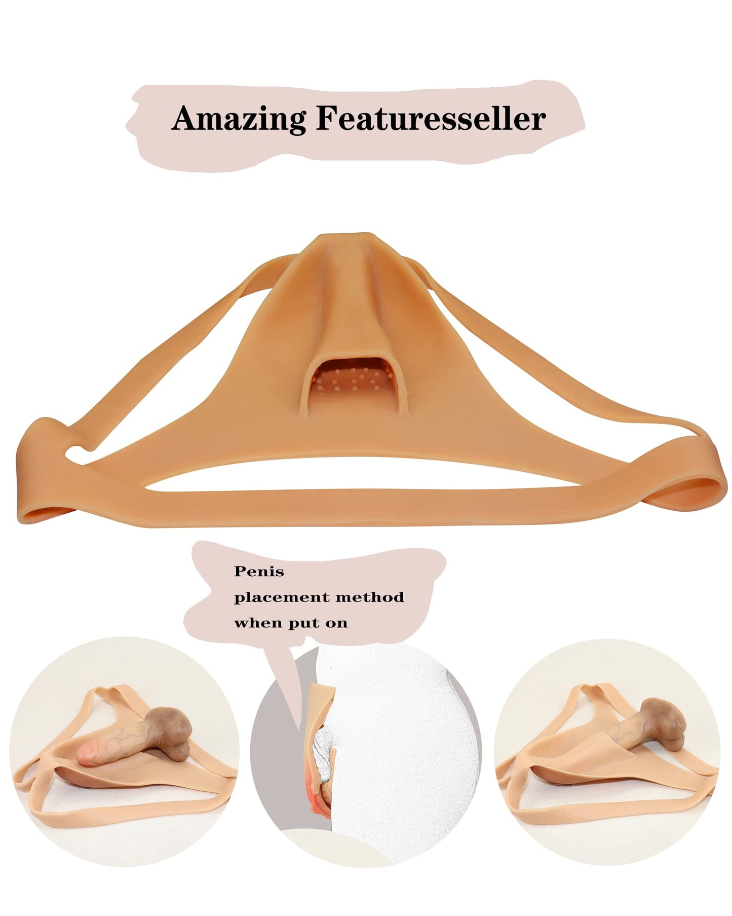 CTKOLYS Men's Camel Toes Panty Hiding Gaff Silicone Double Thong for Crossdresser Transgender 1G 2G Cyber Skin,Color1 has hair,One Size