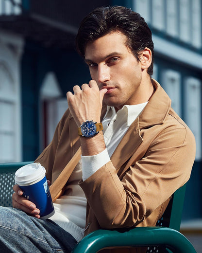 BY BENYAR Mens Watches Analog Quartz Chronograph Waterproof Luminous Watch for Men Business Work Sport Casual Brown Leather Band Dress Men's Wrist Watches Elegant Gifts for Men