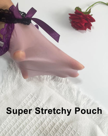 Mens Lace Frilly Thong Underwear, Bulge Pouch Panties Sissy Lingerie For Men Femboy (US, Alpha, One Size, Regular, Regular, Purple)