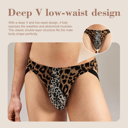 BSZN Men's Rhinestone Leopard Jockstrap, Classic Brown