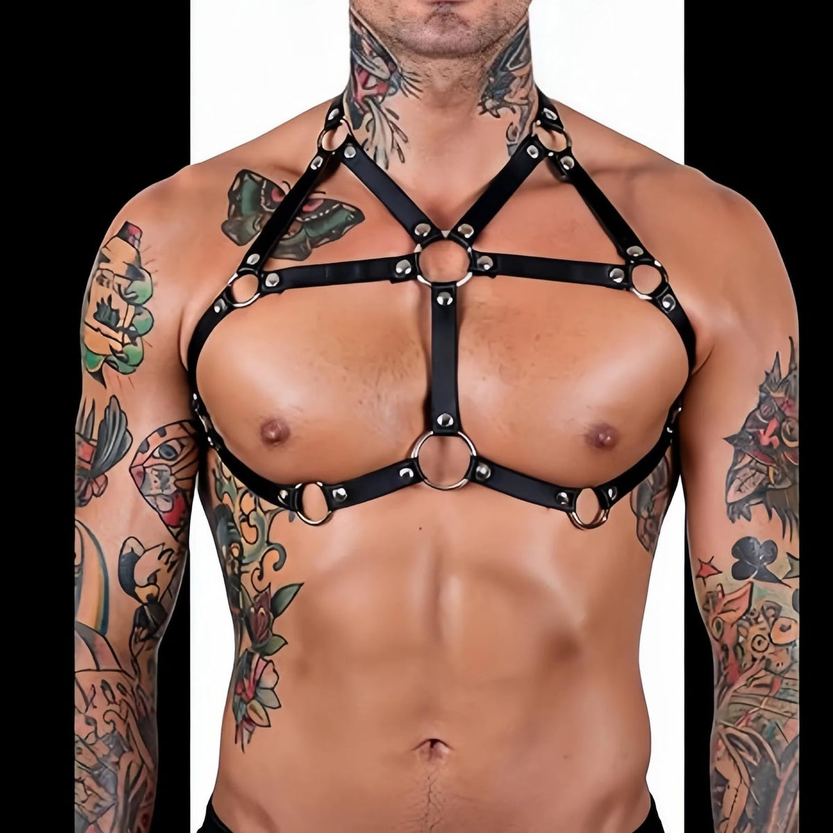 Men’s Chest Harness Belt with Adjustable Leather Shoulder Straps, Gothic Punk BDSM Harness, Bondage Belt with Choker for Cosplay, Rave Outfits, Clubwear & Nightclub Fetish Costume