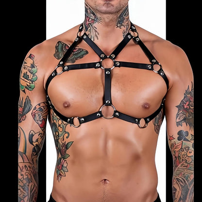 Men’s Chest Harness Belt with Adjustable Leather Shoulder Straps, Gothic Punk BDSM Harness, Bondage Belt with Choker for Cosplay, Rave Outfits, Clubwear & Nightclub Fetish Costume