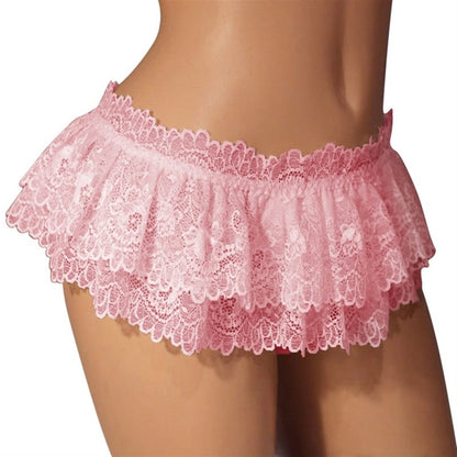 Sissy Lace Panties Men's Ruffled Panties Thongs Mini Skirt Thongs Gay Lingerie (Color : Pink, Size : 1pc) One Size